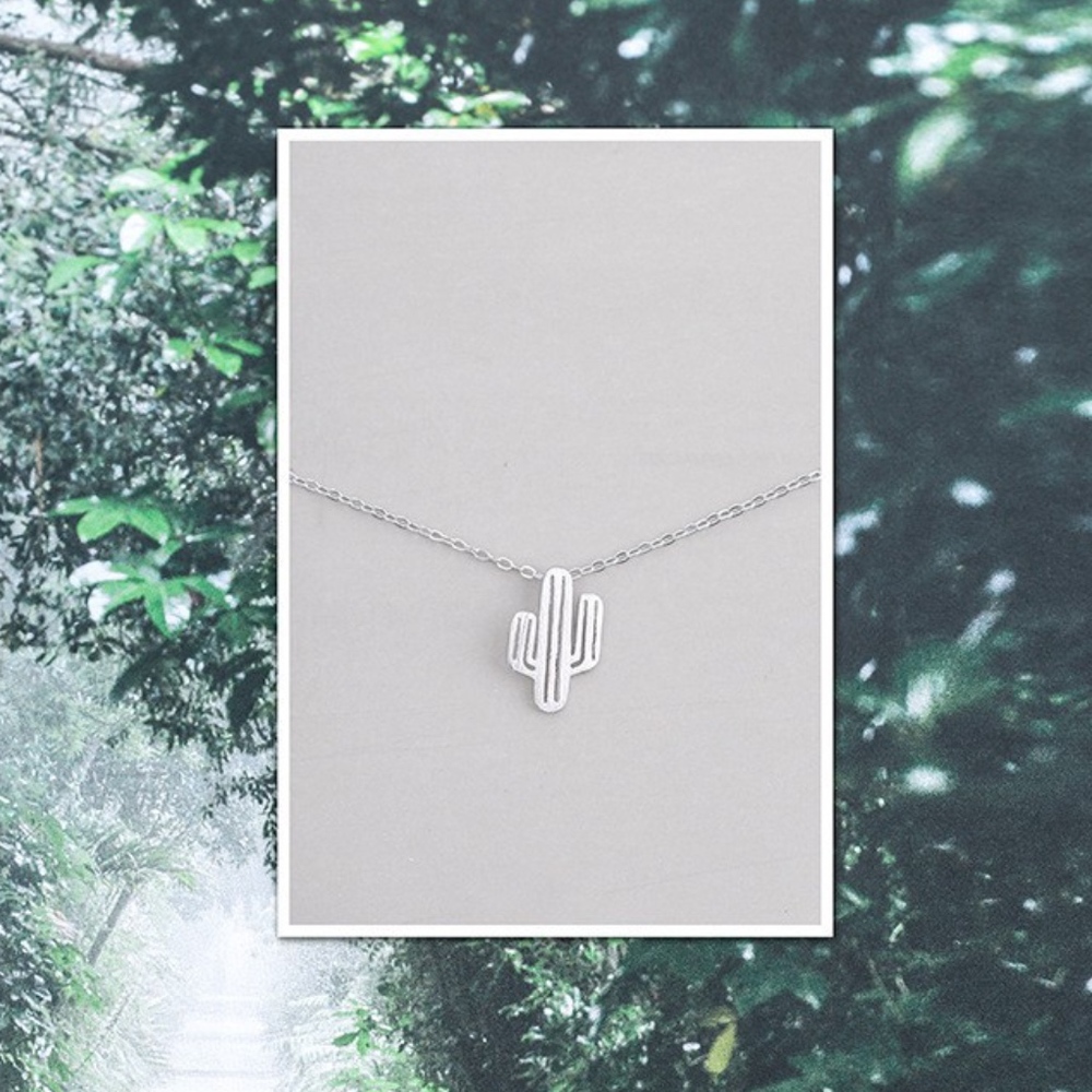 Cactus Dainty Pendant Necklace Silver - Picture 3 of 8